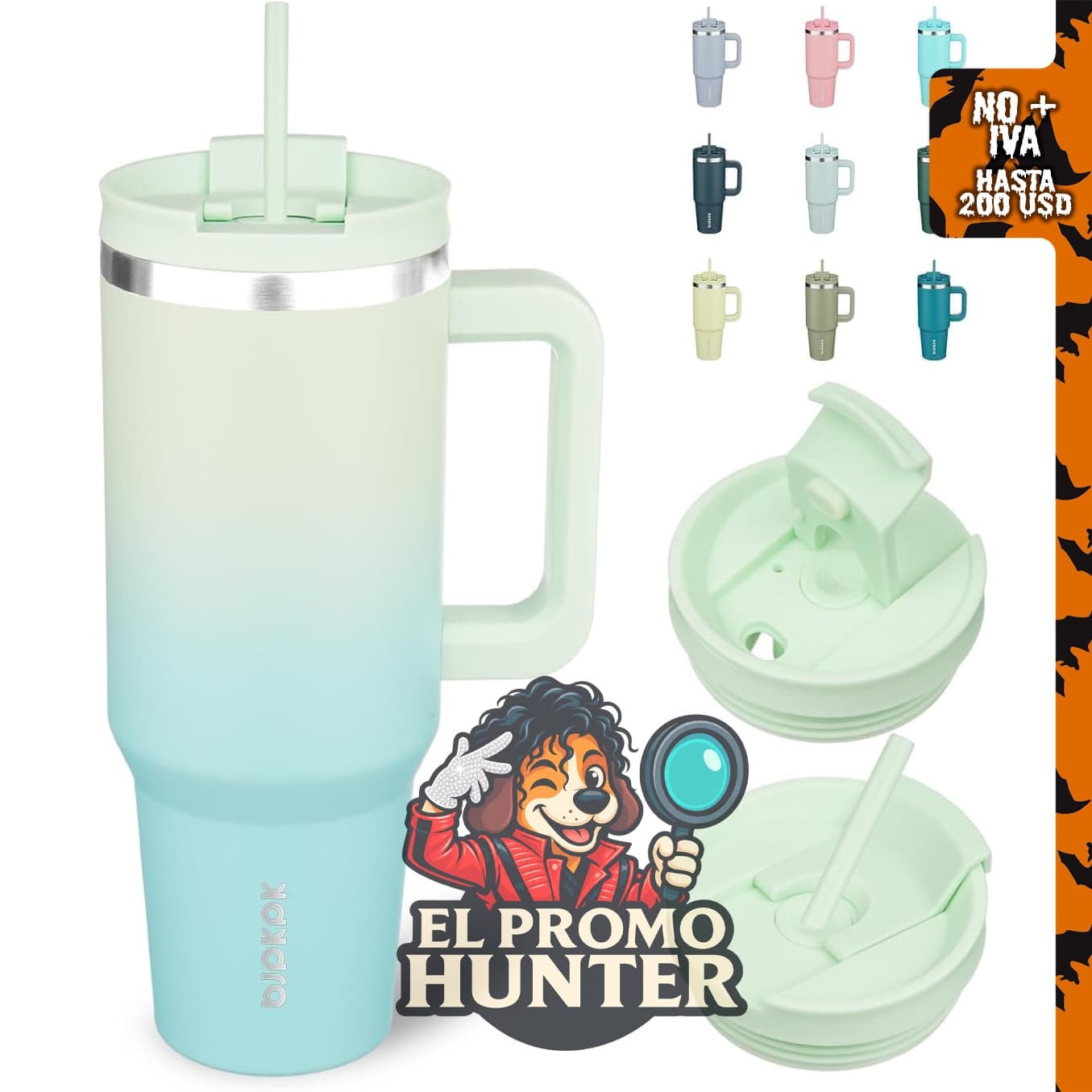 BJPKPK Taza/vaso de acero inoxidable de 40 oz (1.18 L) con tapa y pajilla, color menta.