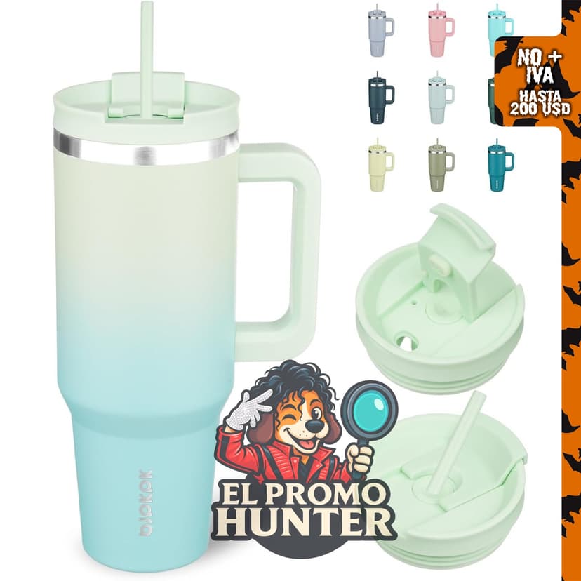 BJPKPK Taza/vaso de acero inoxidable de 40 oz (1.18 L) con tapa y pajilla, color menta.