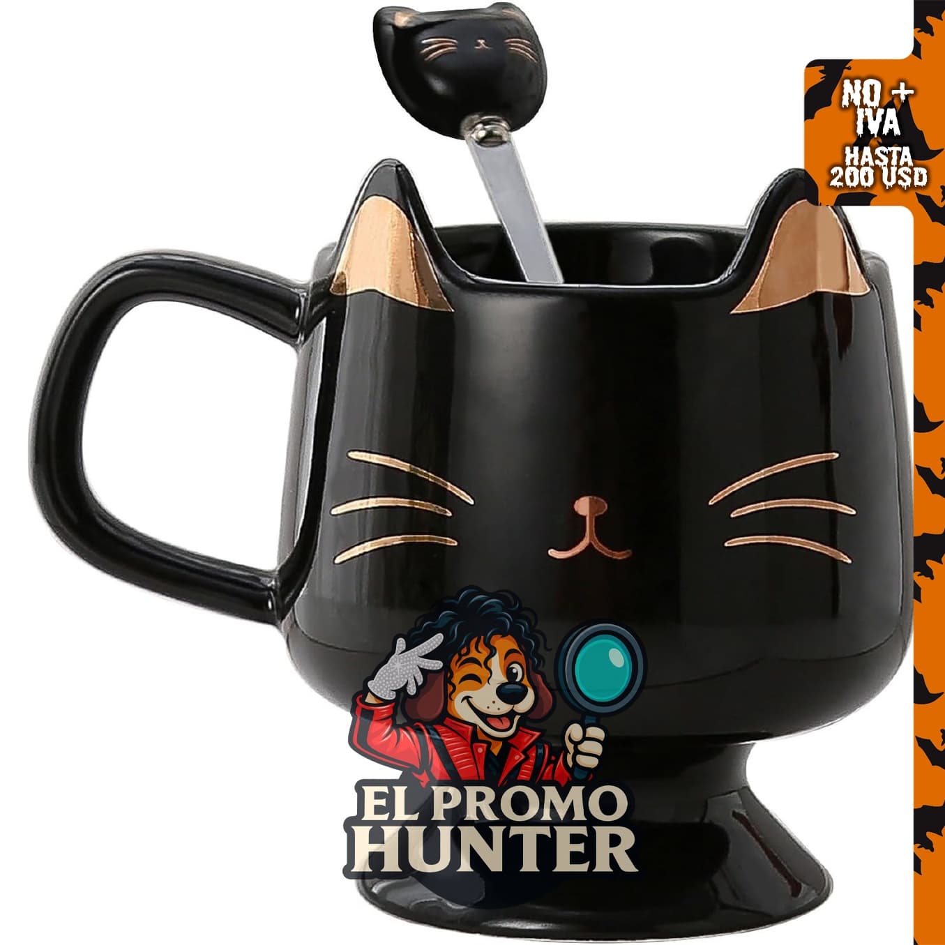 Yuwu Taza de café de cerámica con diseño de gato y cuchara, adecuada para uso en cocina y comedor.