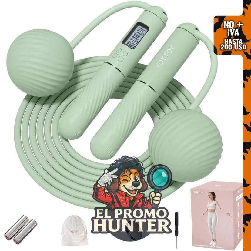 YOTTOY Cuerda de saltar inalámbrica con contador y bola, incluye peso y pantalla LCD.
