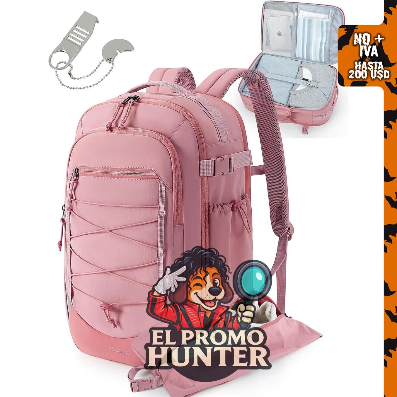 BAGSMART Mochila de viaje para laptop de 17.3 pulgadas, color rosa, aprobada por aerolíneas.