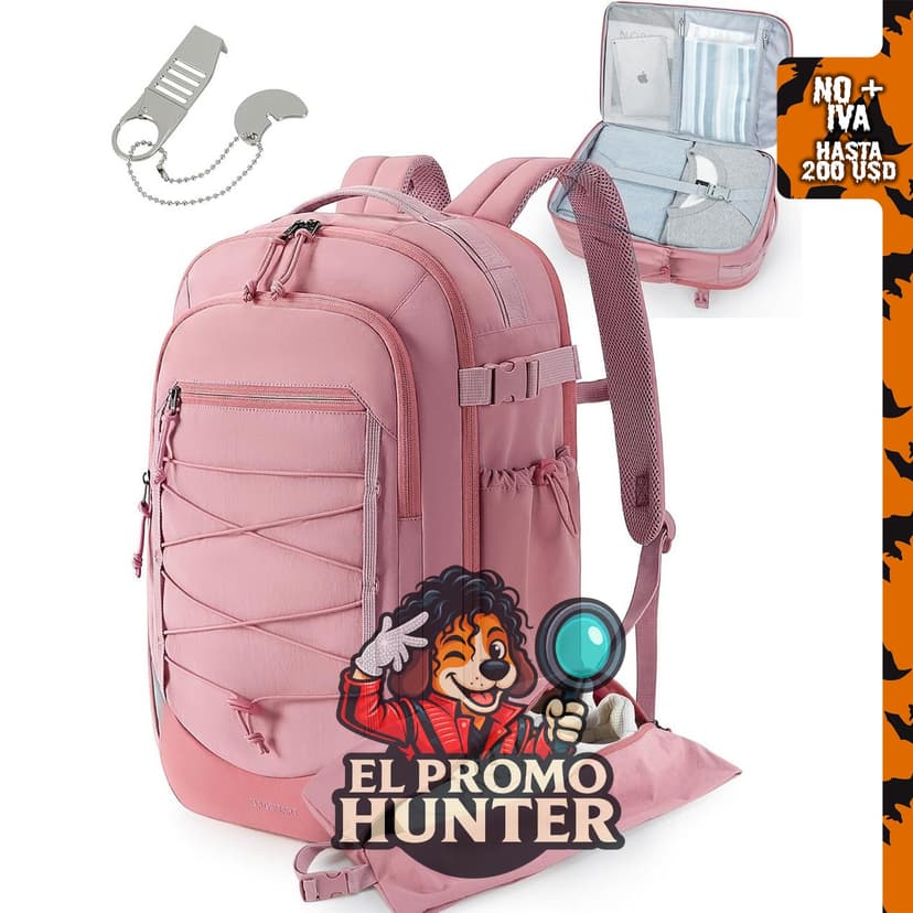 BAGSMART Mochila de viaje para laptop de 17.3 pulgadas, color rosa, aprobada por aerolíneas.
