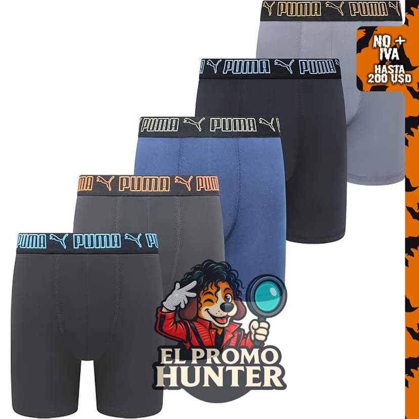 PUMA Paquete de 5 calzoncillos tipo bóxer Performance para hombre.
