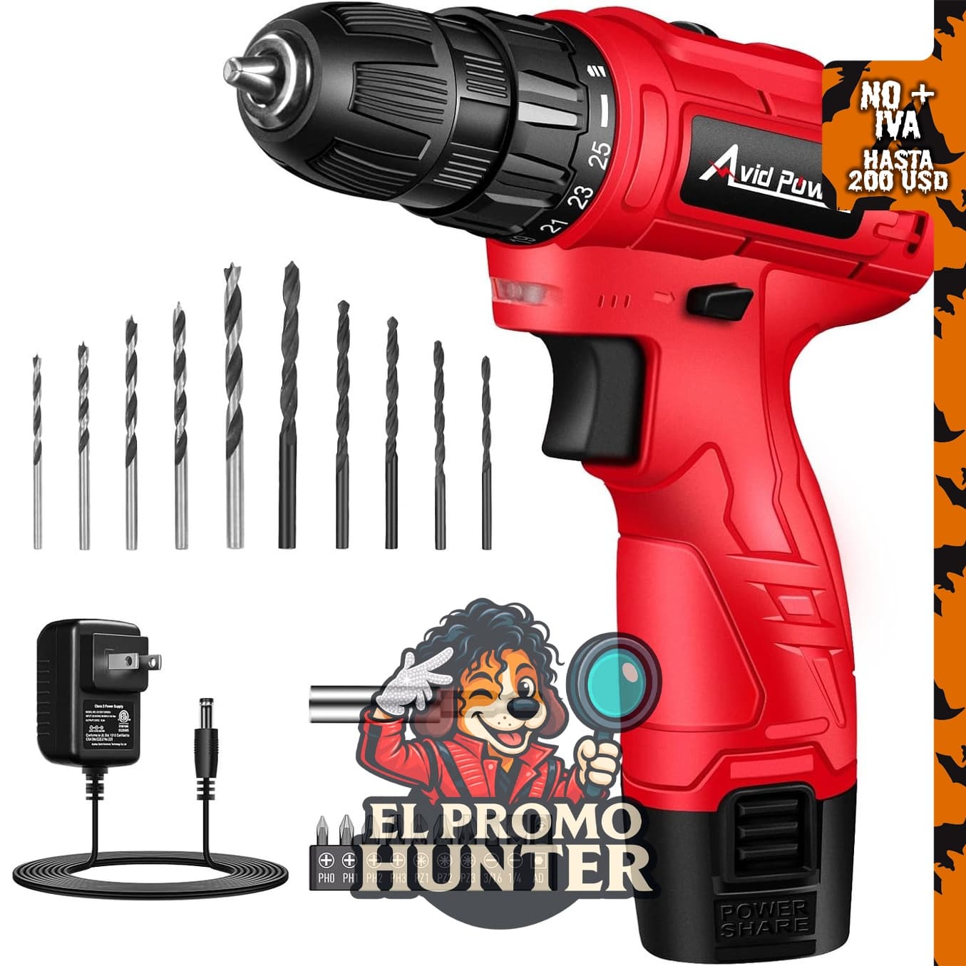 AVID POWER Taladro Inalámbrico de 12V, incluye 21 brocas para bricolaje.