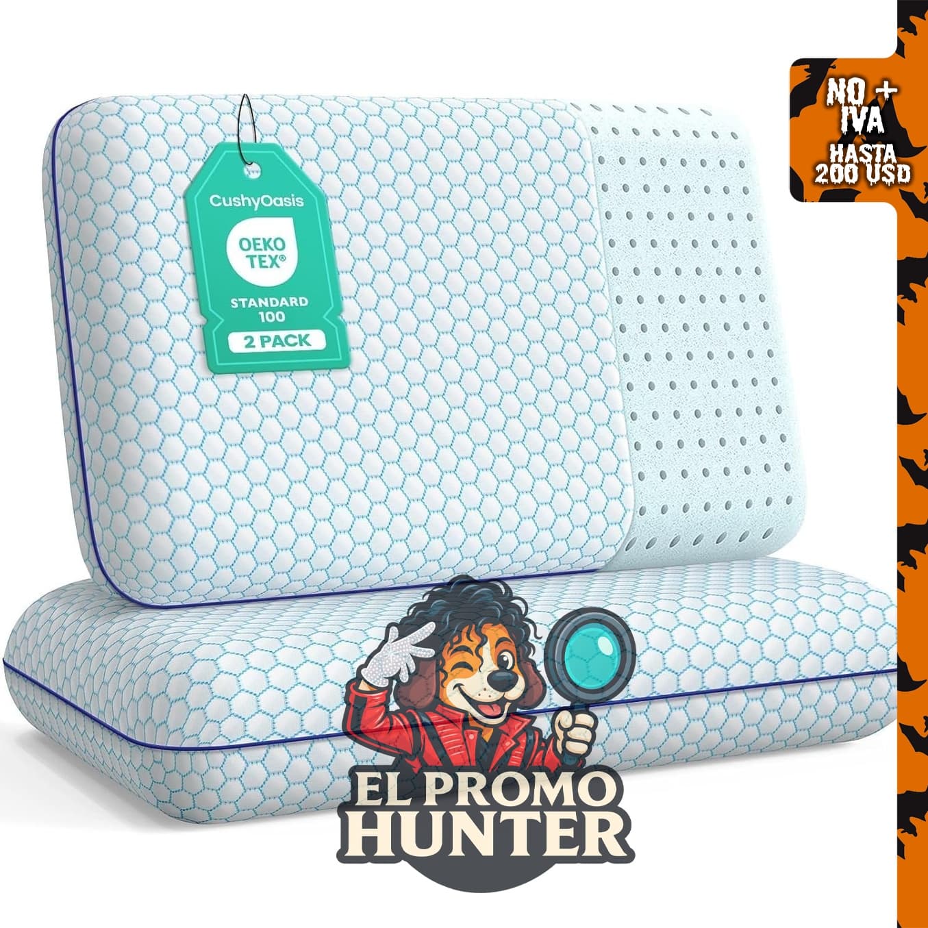 CushyOasis Almohadas de cama, 2 unidades, espuma viscoelástica.