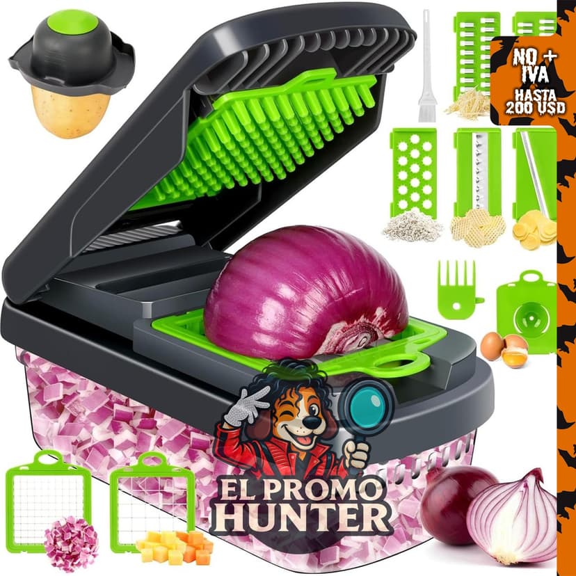 Yusshn Picador de verduras multifuncional 12 en 1 con 7 cuchillas y recipiente para ensalada.