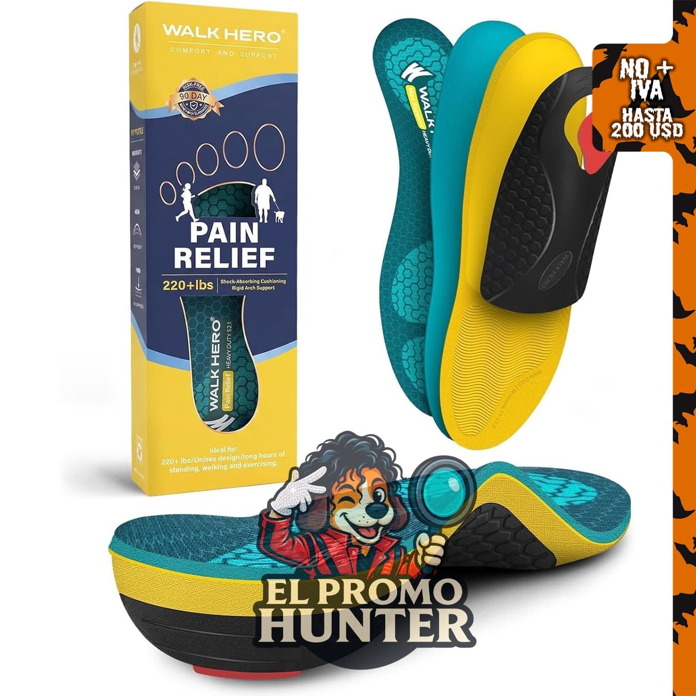 WalkHero Plantillas ortopédicas con soporte de arco alto para hombres, talla 8-8.5.