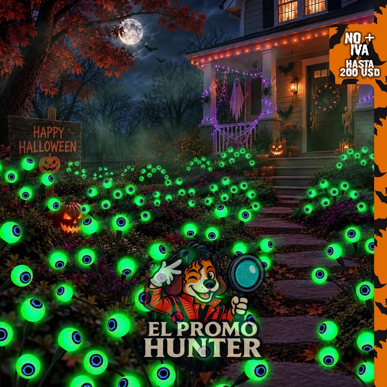 Decoraciones de Halloween al aire libre, paquete de 6 luces solares.