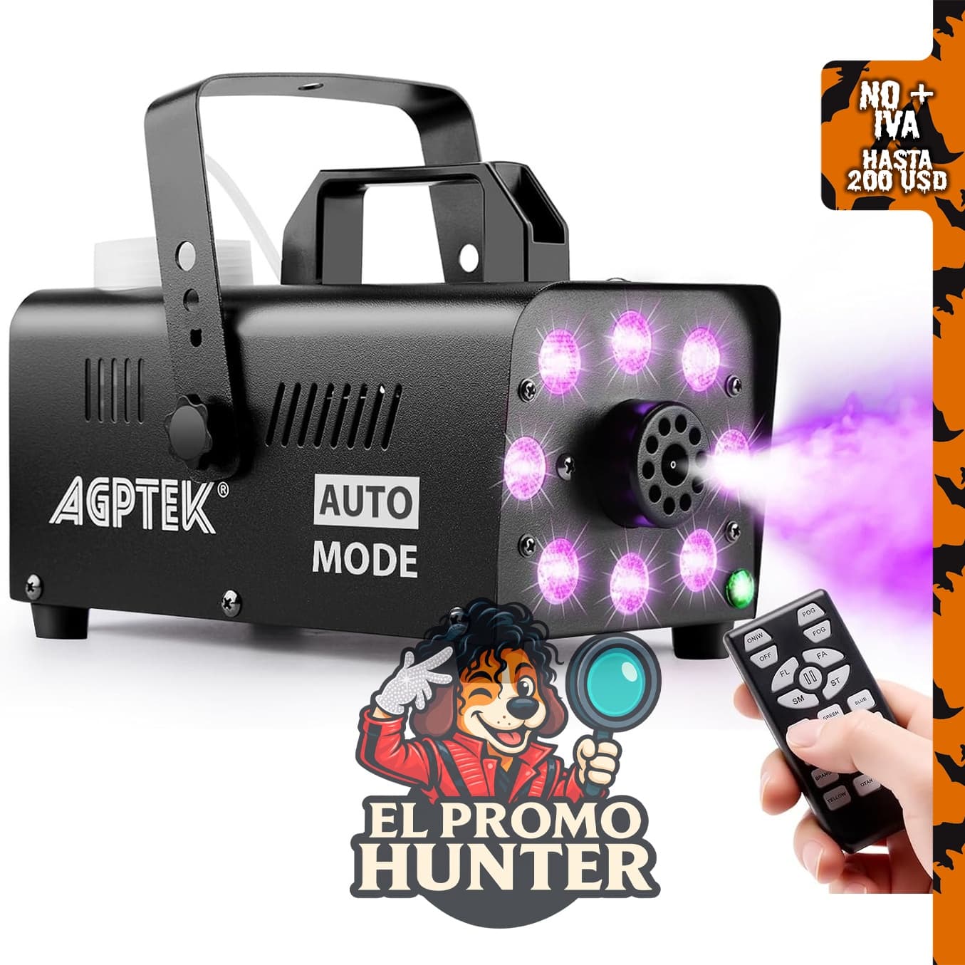 AGPTEK Máquina de niebla de 600 W con 12 colores.