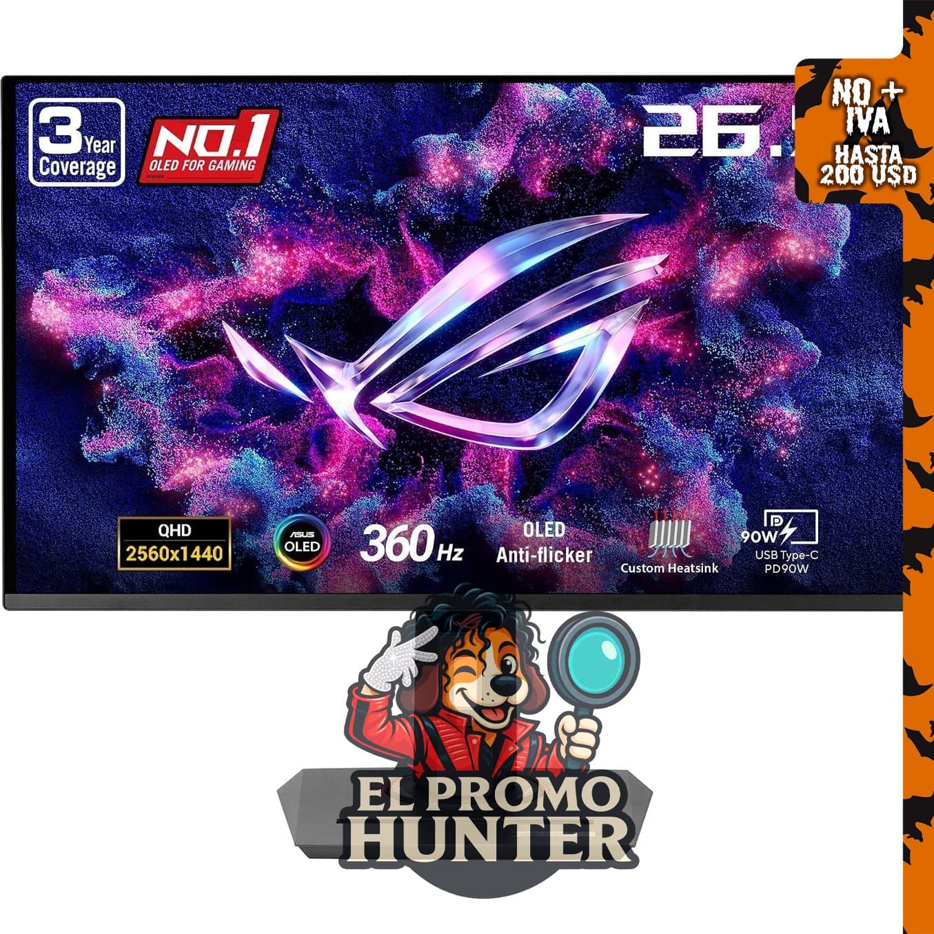 Monitor ASUS ROG Strix QD-OLED de 26.5" (67.3 cm) 1440P, 360Hz, 0.03ms, compatible con G-SYNC.