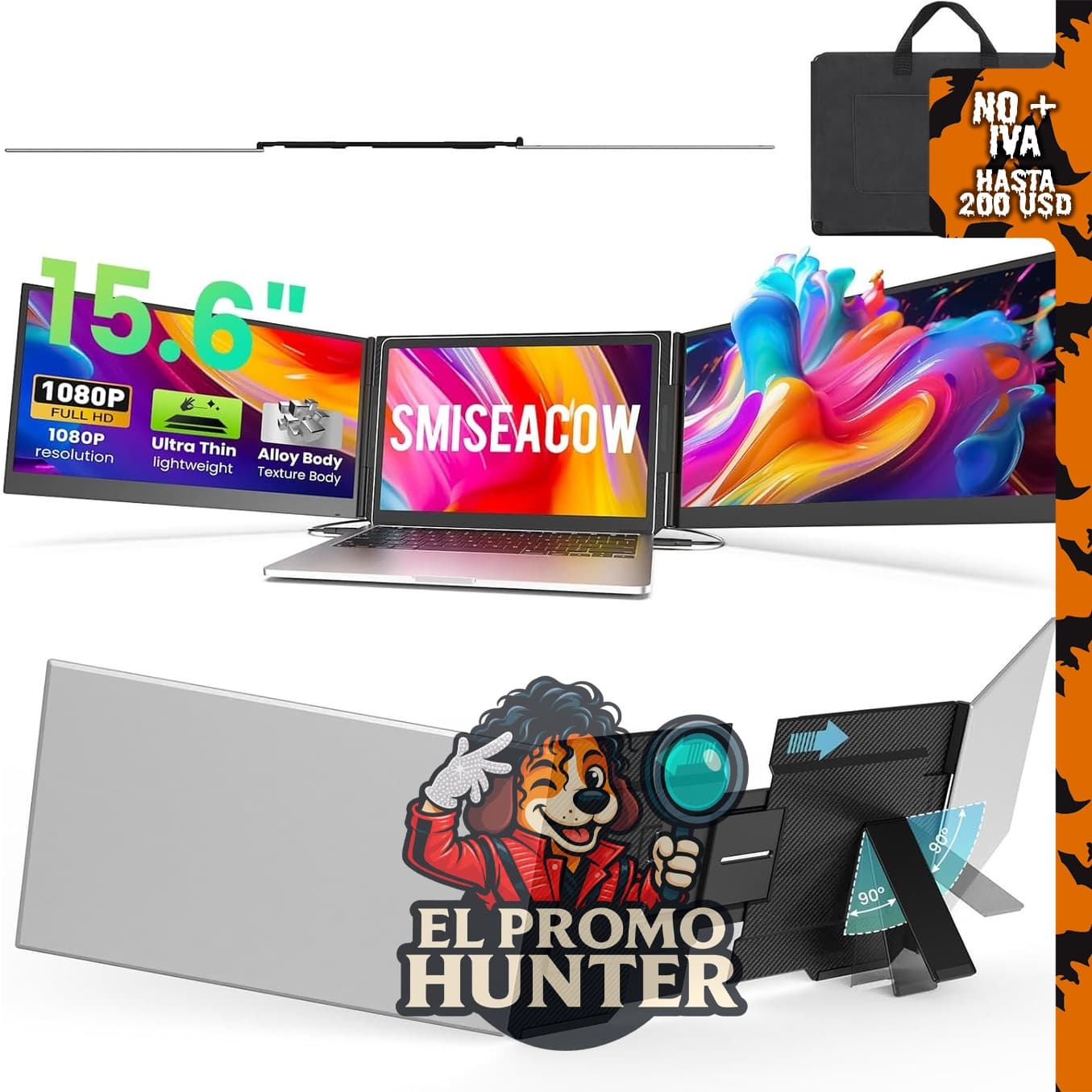 Extensor de pantalla para portátil de 15,6", monitor portátil triple.