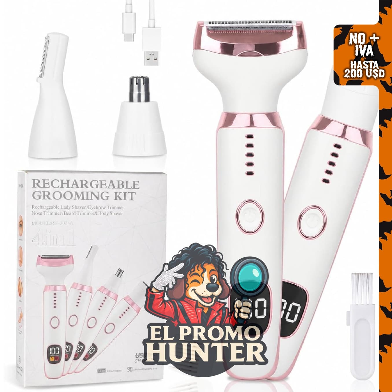 Wet & Dry - Maquinilla de afeitar eléctrica recargable 4 en 1 con pantalla LED y removedor de vello facial.