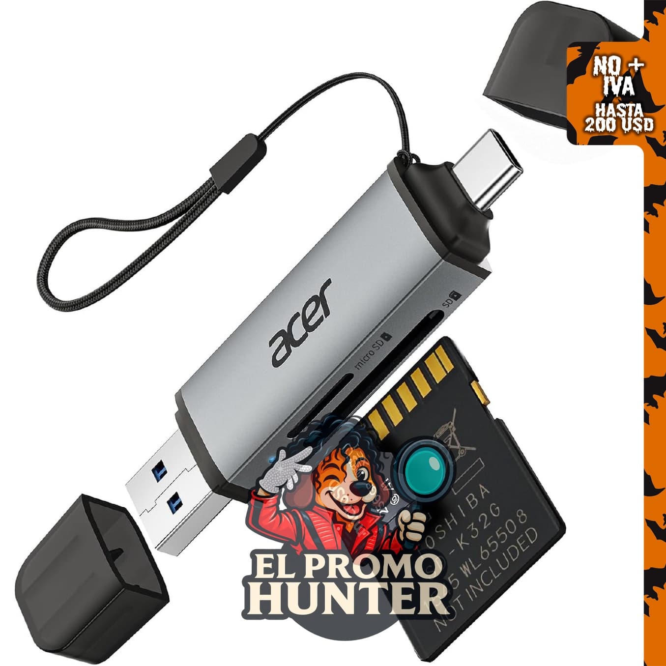 Acer lector de tarjetas SD USB C, adaptador USB 3.0 tipo C a Micro SD de ranuras duales.