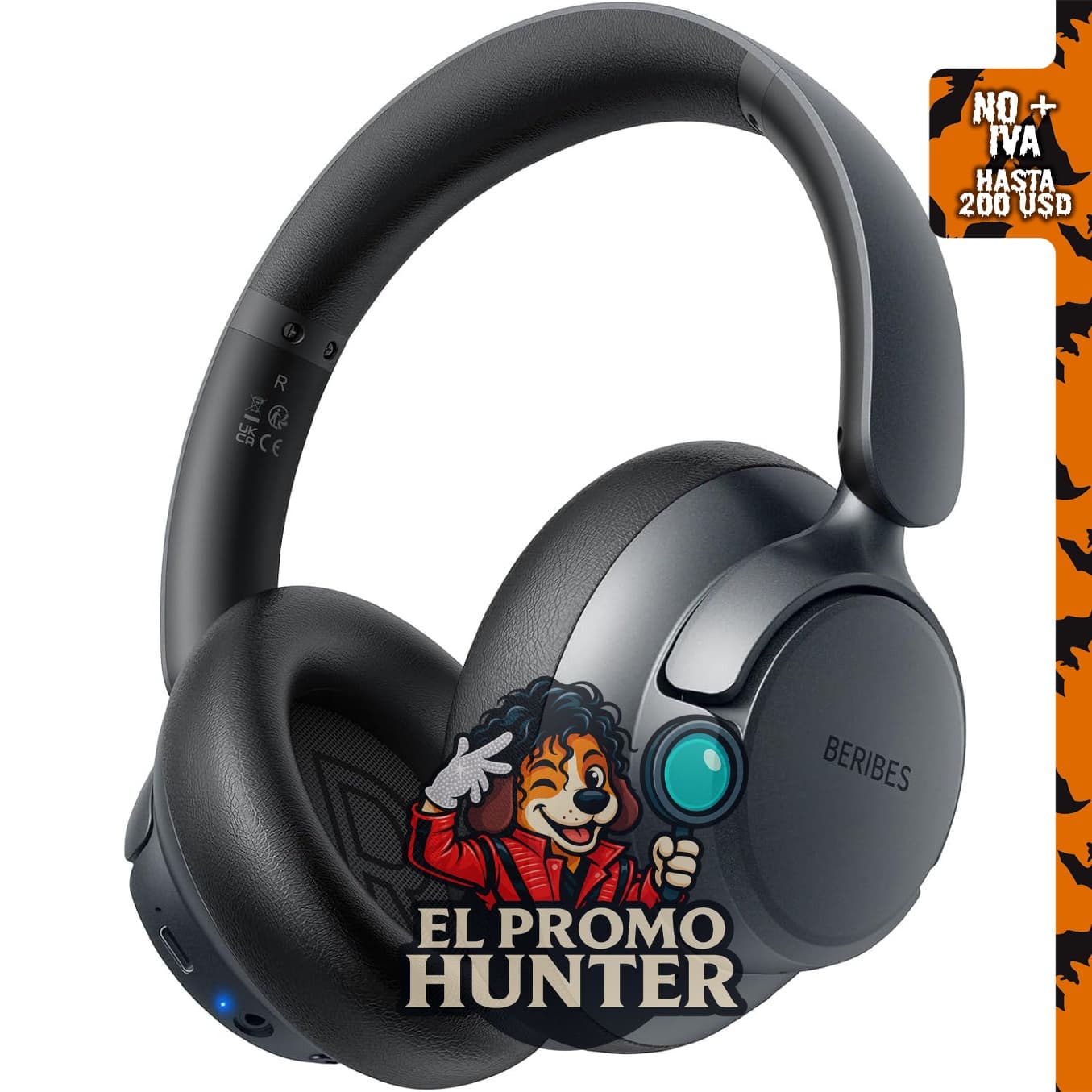 BERIBES Audífonos híbridos con cancelación activa de ruido, Bluetooth, 70 horas de reproducción.