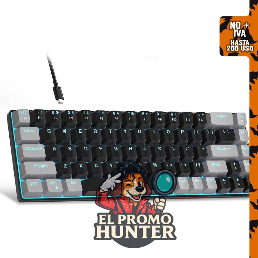 MageGee MK-Box - Teclado mecánico portátil 60% para juegos, retroiluminación LED, 68 teclas, con cable.