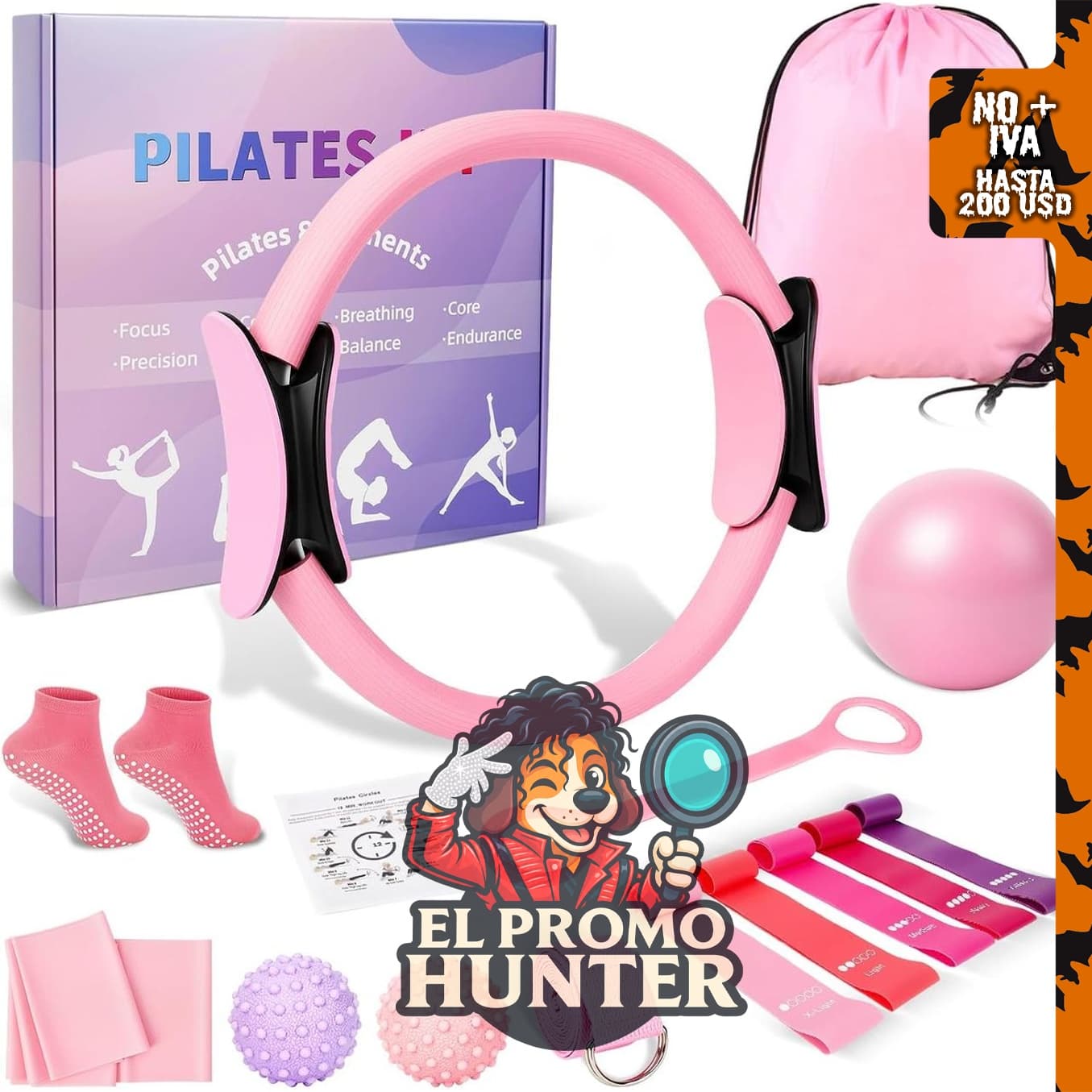 Set de anillo de pilates y pelota Womefic, incluye aro de círculo mágico y 5 bandas de resistencia.