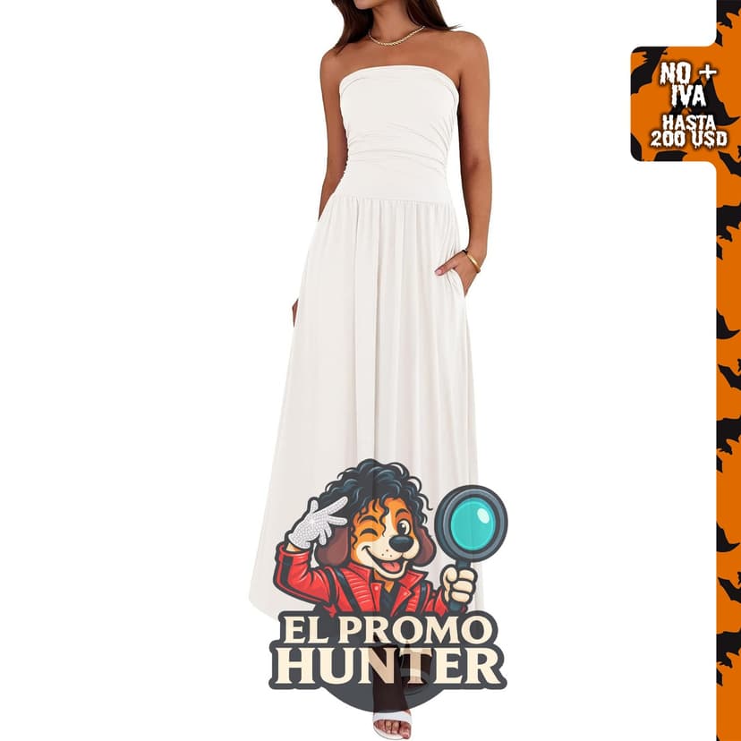 Vestido largo de verano sin tirantes para mujer.