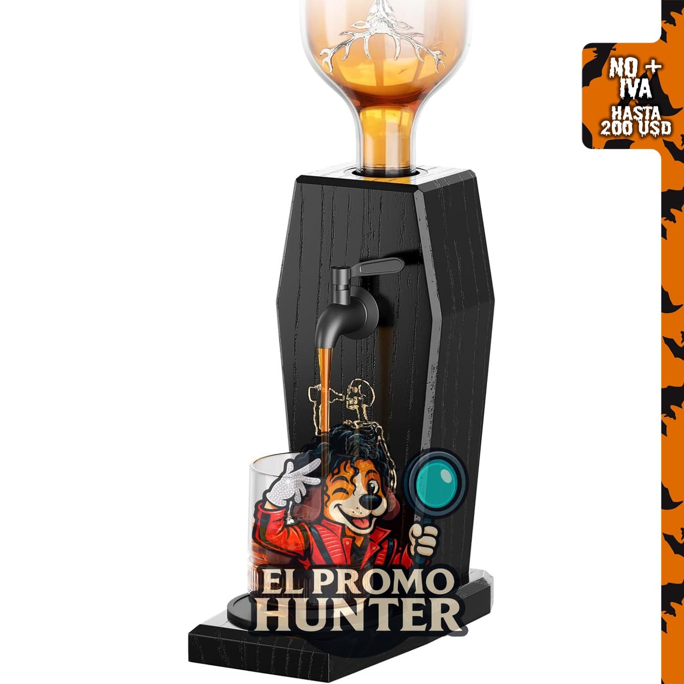 Dispensador de licor de madera de fresno para bar en casa, a prueba de fugas.