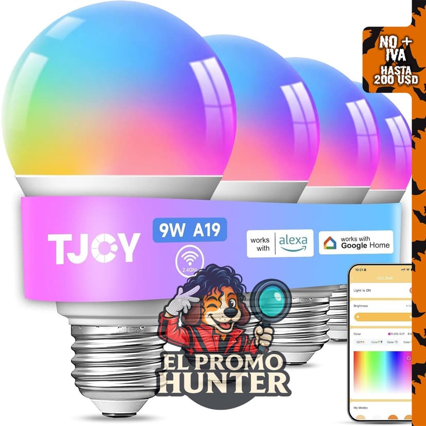 TJOY Paquete de 4 bombillas inteligentes LED Bluetooth WiFi.