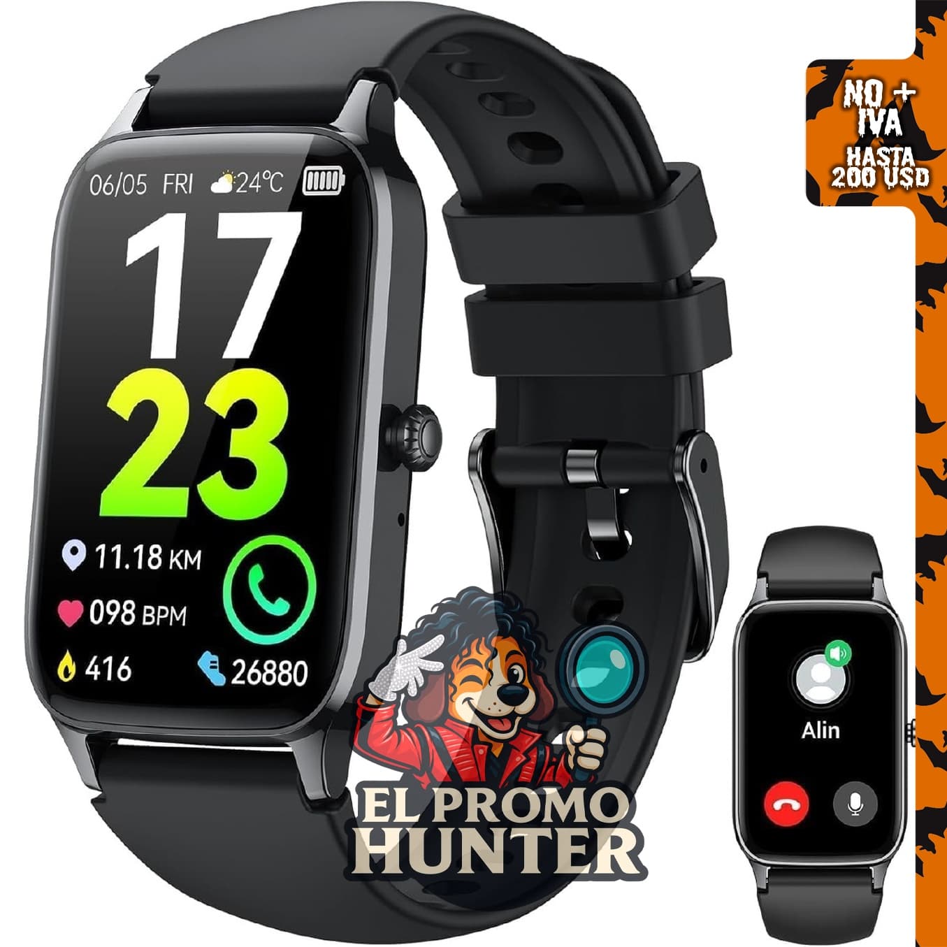 Reloj inteligente con pantalla de 1.57 pulgadas, seguimiento de actividad física, frecuencia cardíaca y monitor de sueño.