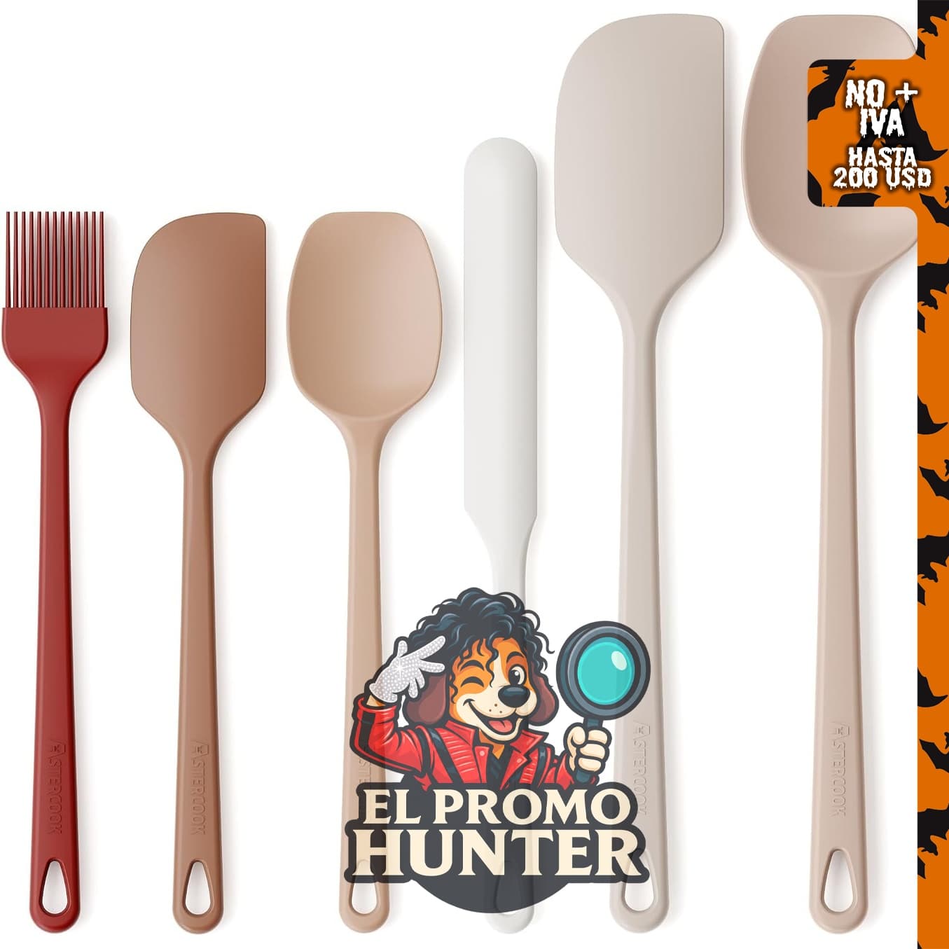 Astercook juego de espátulas de silicona de 6 piezas, resistentes al calor hasta 560 °F, con núcleo de acero inoxidable.