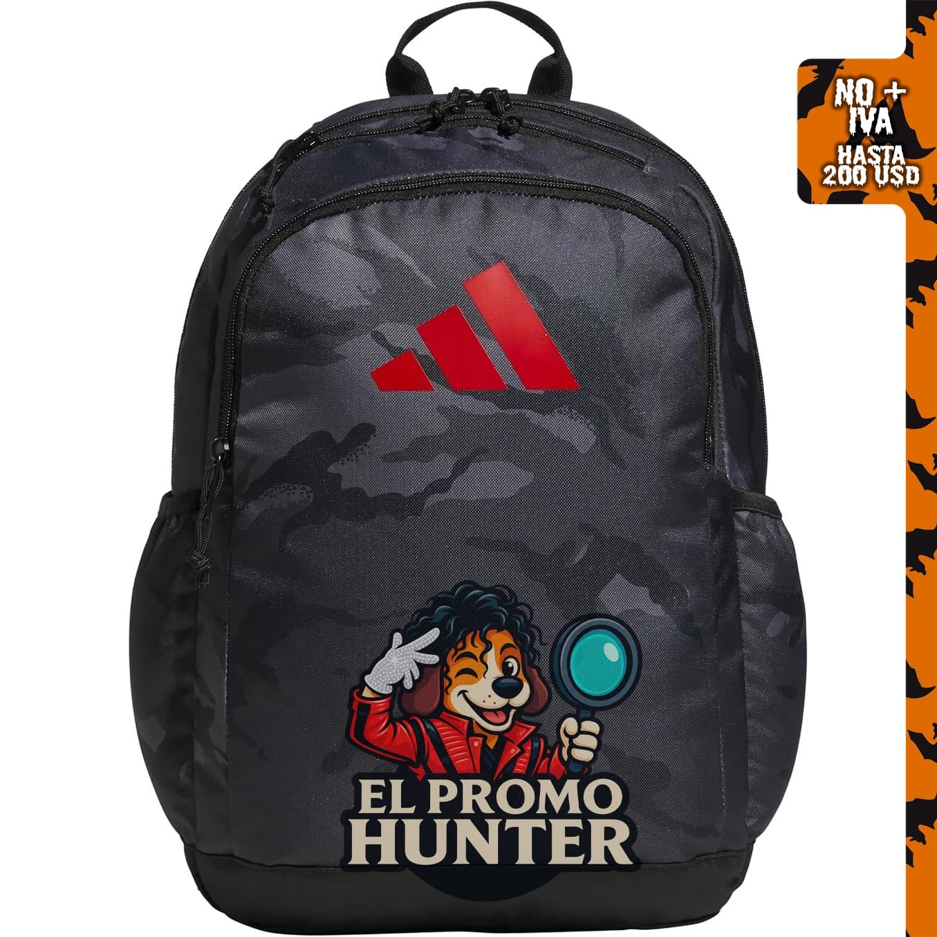 Mochila escolar adidas Woodland Essential Camo Gris Seis, capacidad de 28L.