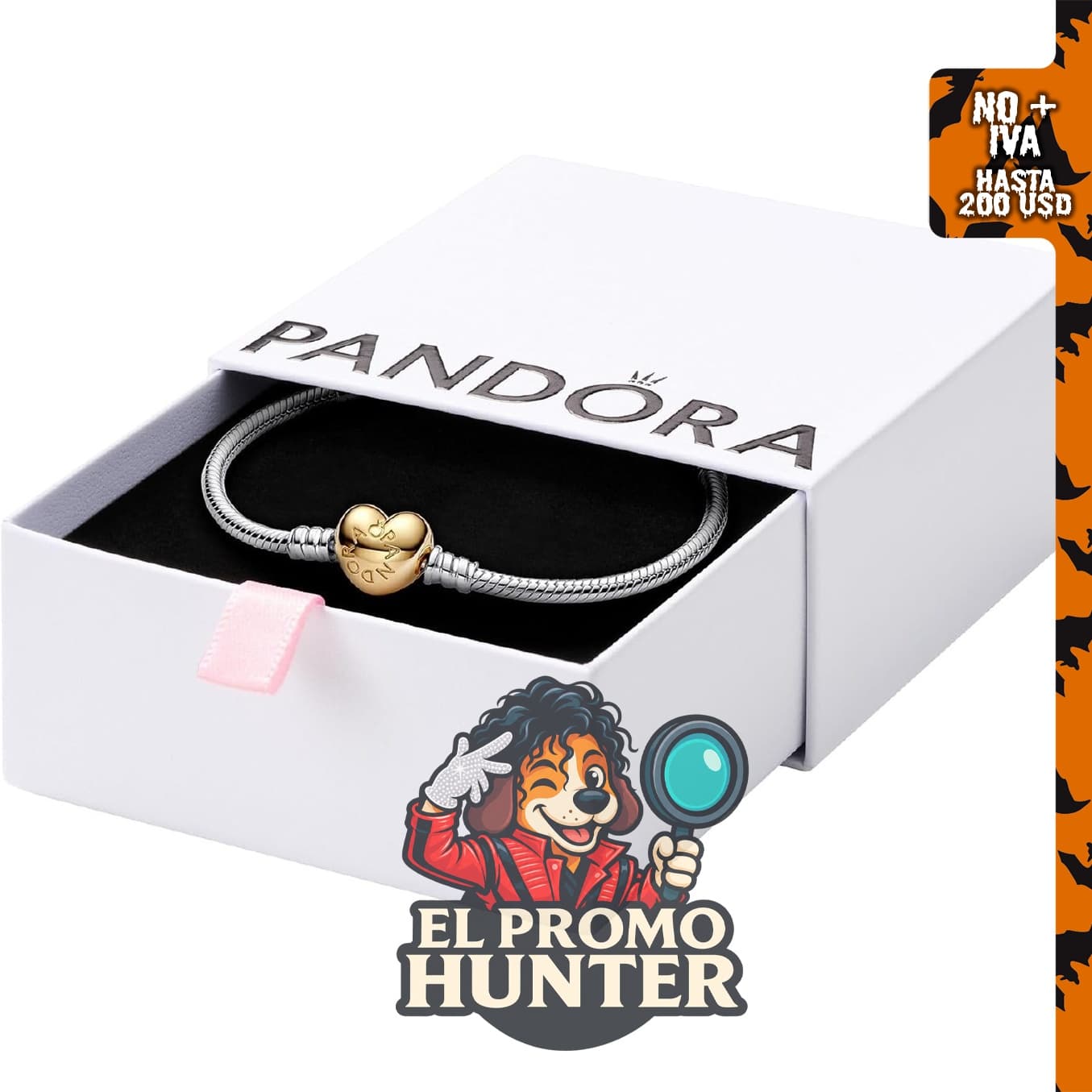 PANDORA Moments - Pulsera de cadena de serpiente con cierre de corazón.