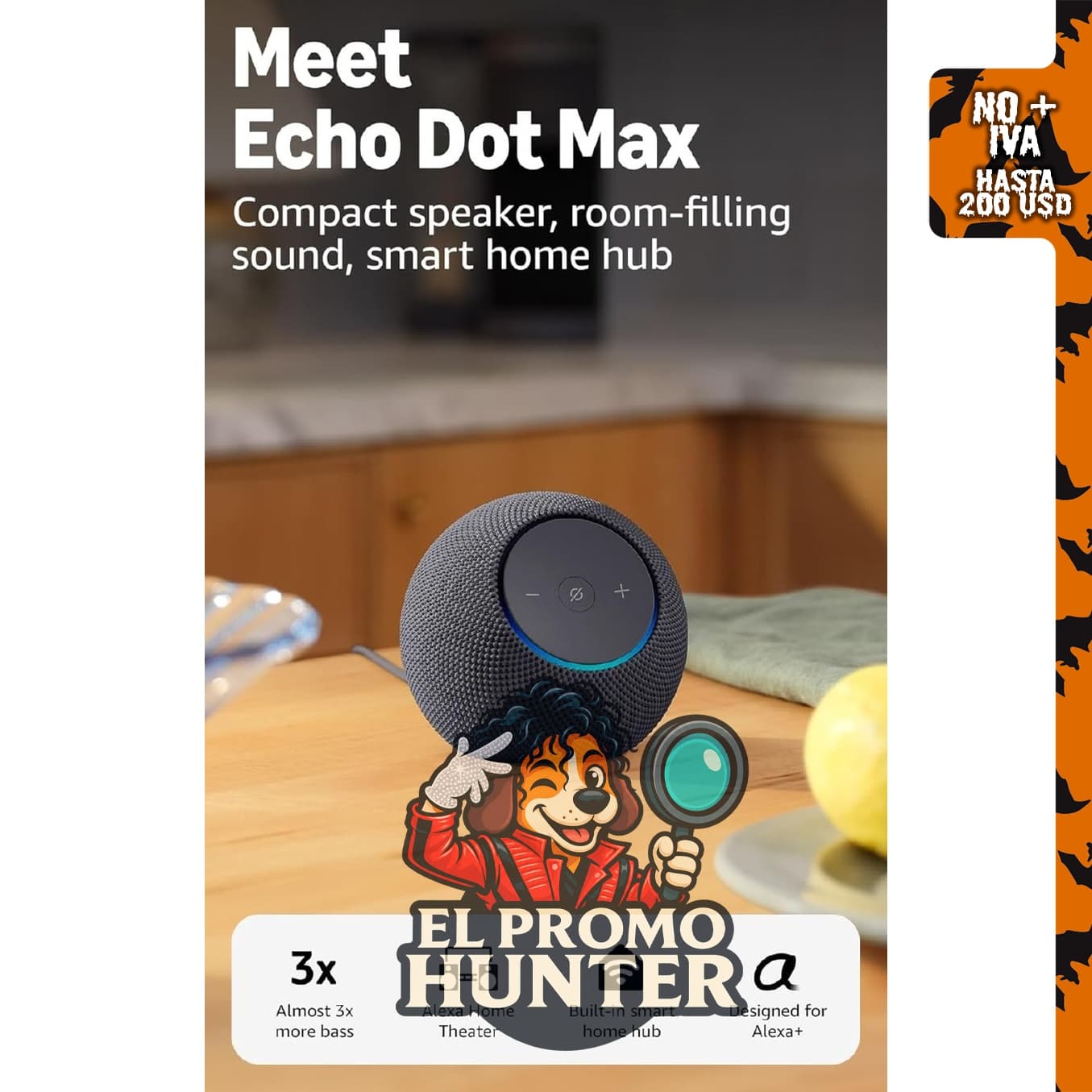 Amazon Echo Dot Max, parlante Alexa con sonido envolvente y graves potentes, diseñado para Alexa+.