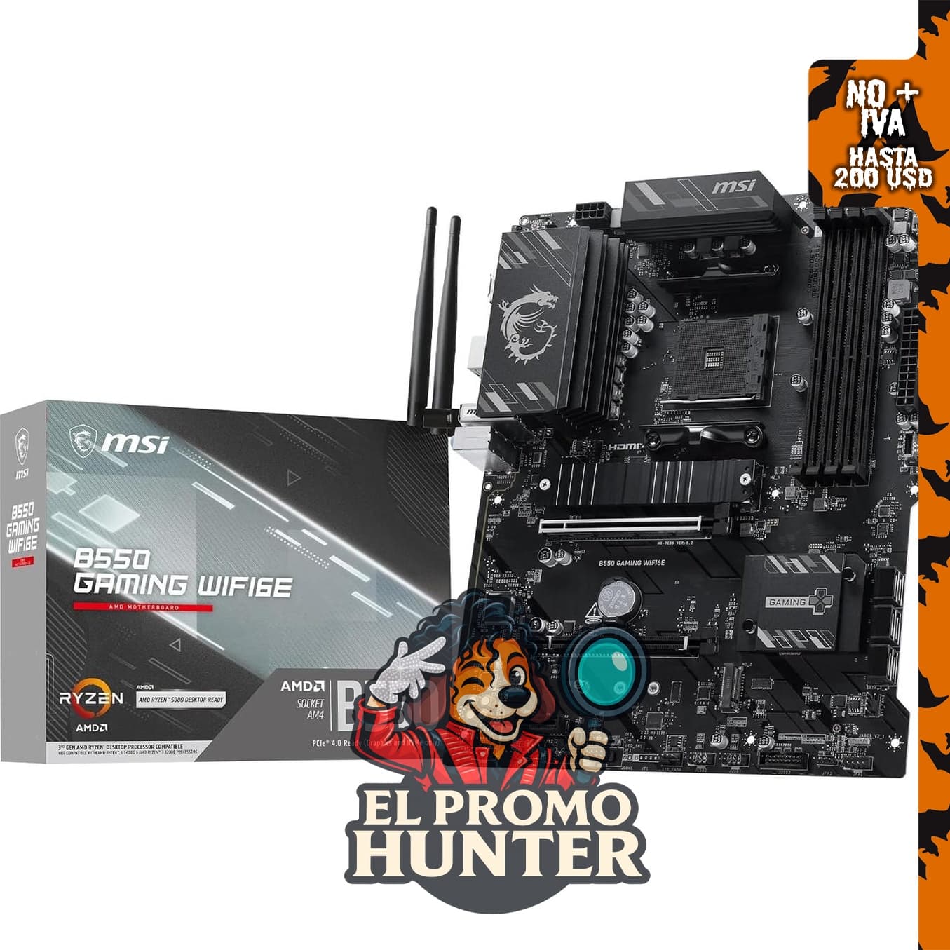 Placa base MSI B550 Gaming WIFI6E ATX, compatible con procesadores AMD Ryzen 3000/4000/5000.