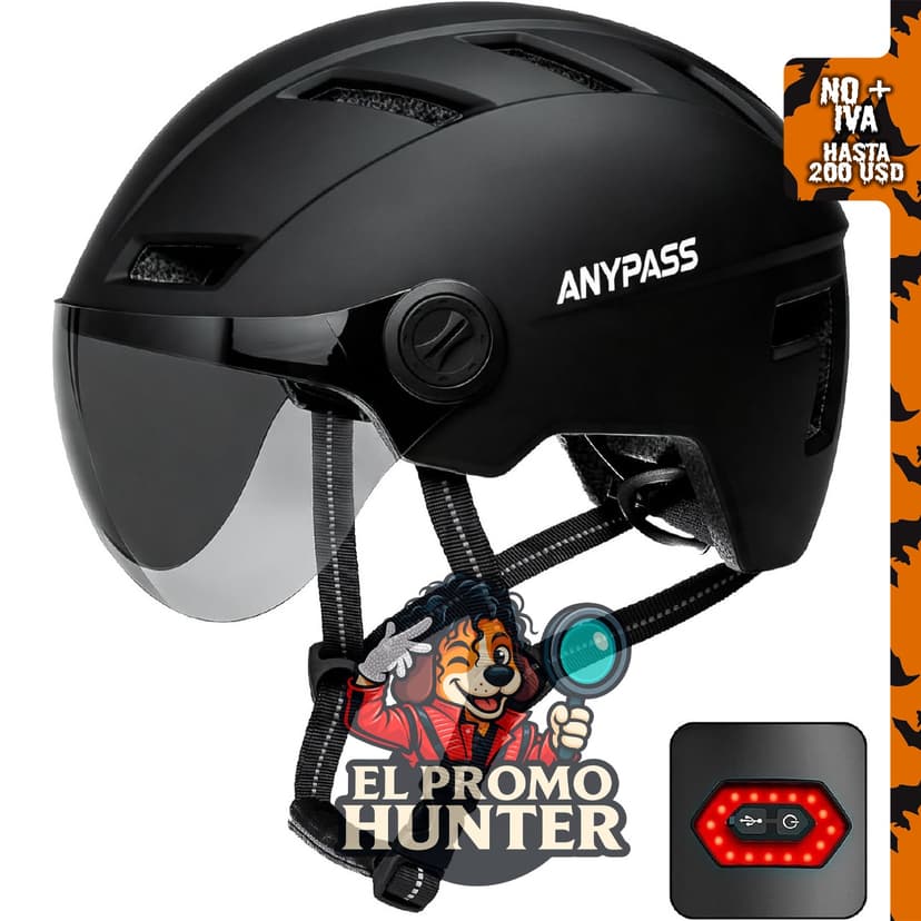 Casco de bicicleta ANYPASS para adultos, con luz trasera recargable y gafas UV400 desmontables.