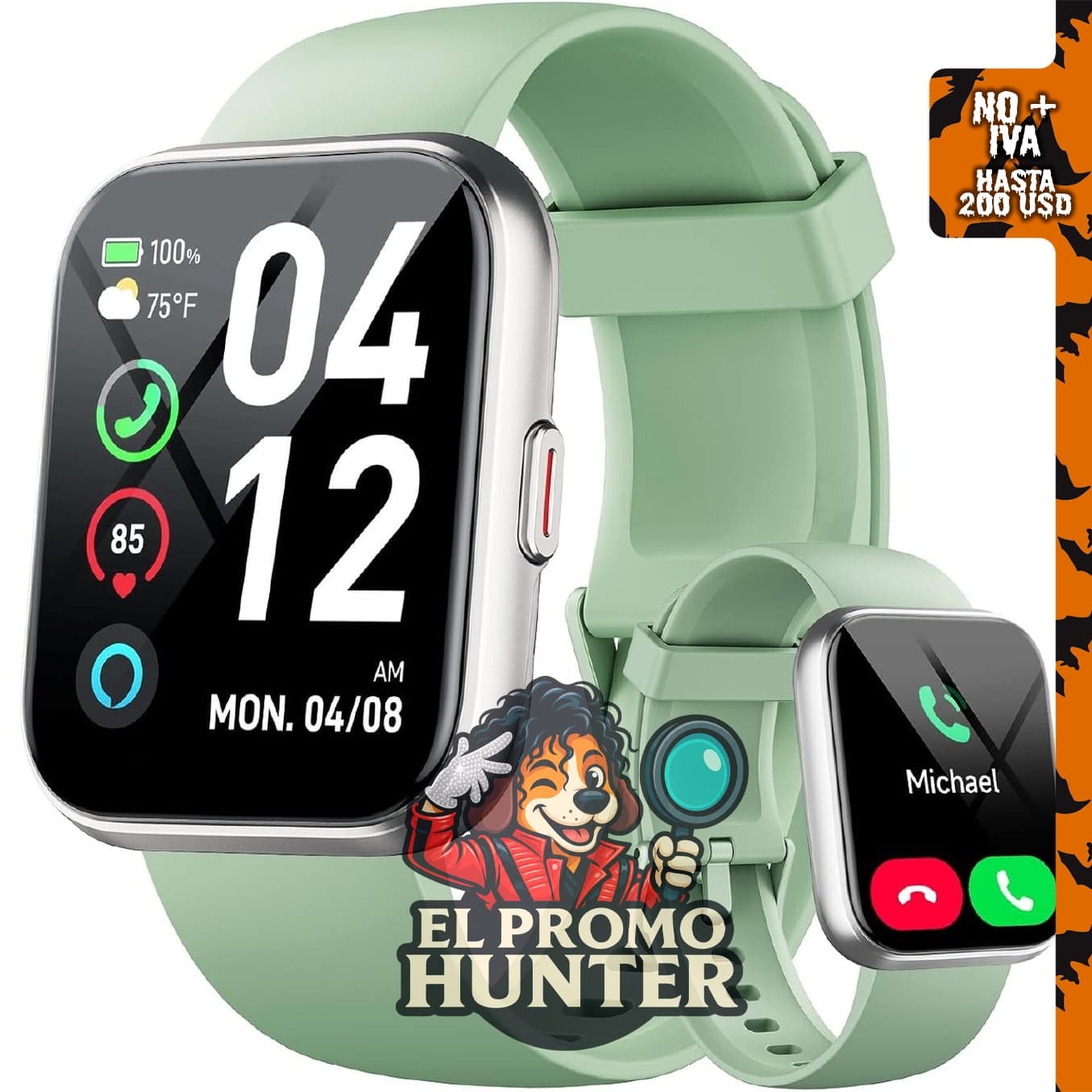 Reloj inteligente de 1.85 pulgadas, compatible con iPhone, Samsung y Android, con seguimiento de actividad física.