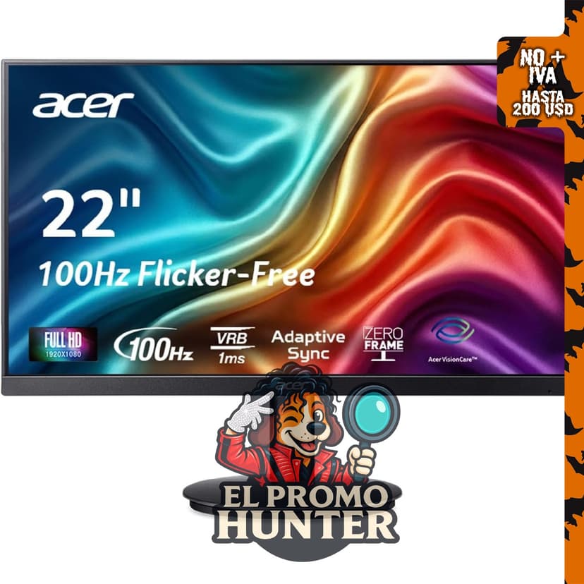 Monitor Acer KB220Q H2bi de 21.5" (54.6 cm) FHD 1920x1080, 100Hz.