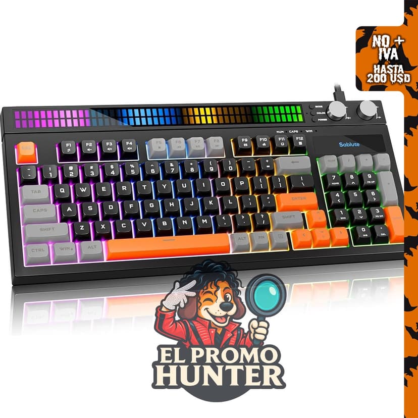 SABLUTE Teclado silencioso para juegos con barra de luz RGB y 94 teclas.
