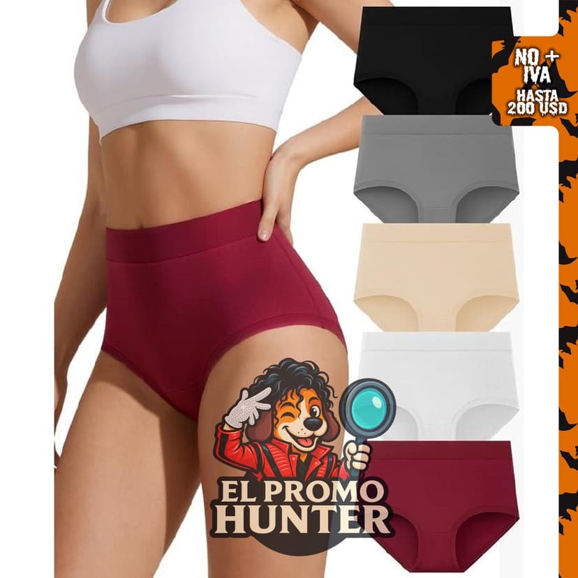 Ropa interior de algodón de cintura alta para mujer, paquete de 5.