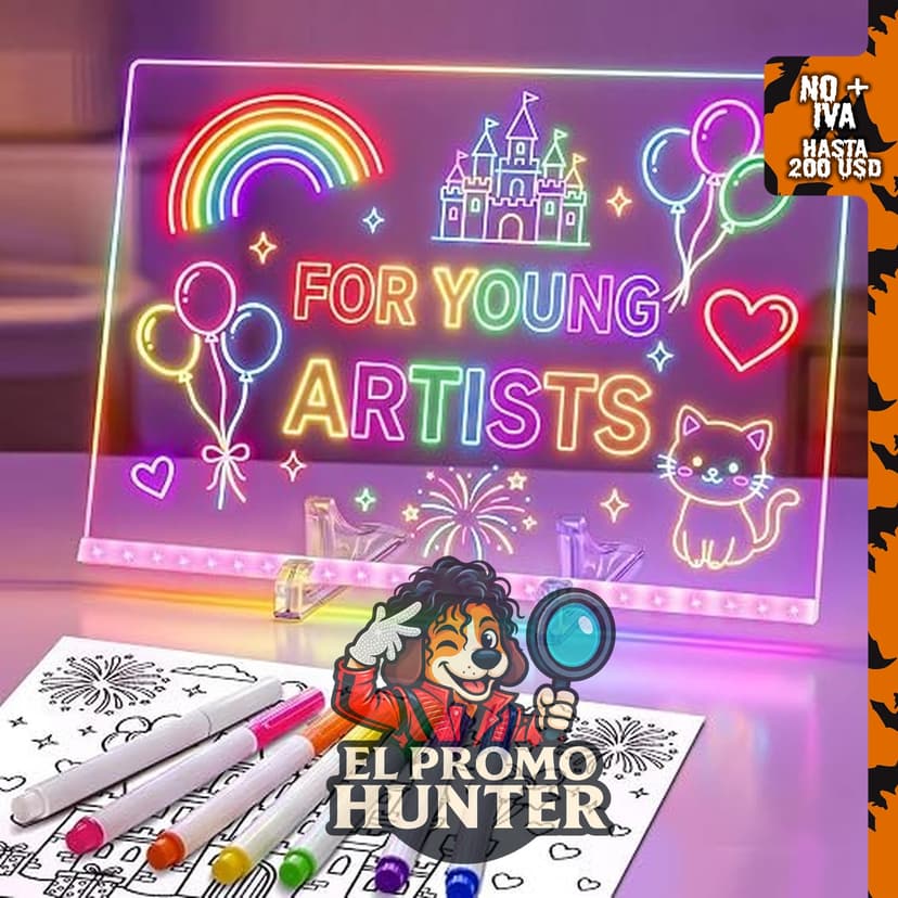 Tablero de dibujo LED RGB para niños, acrílico reutilizable con 5 niveles de brillo y 10 modos de color.