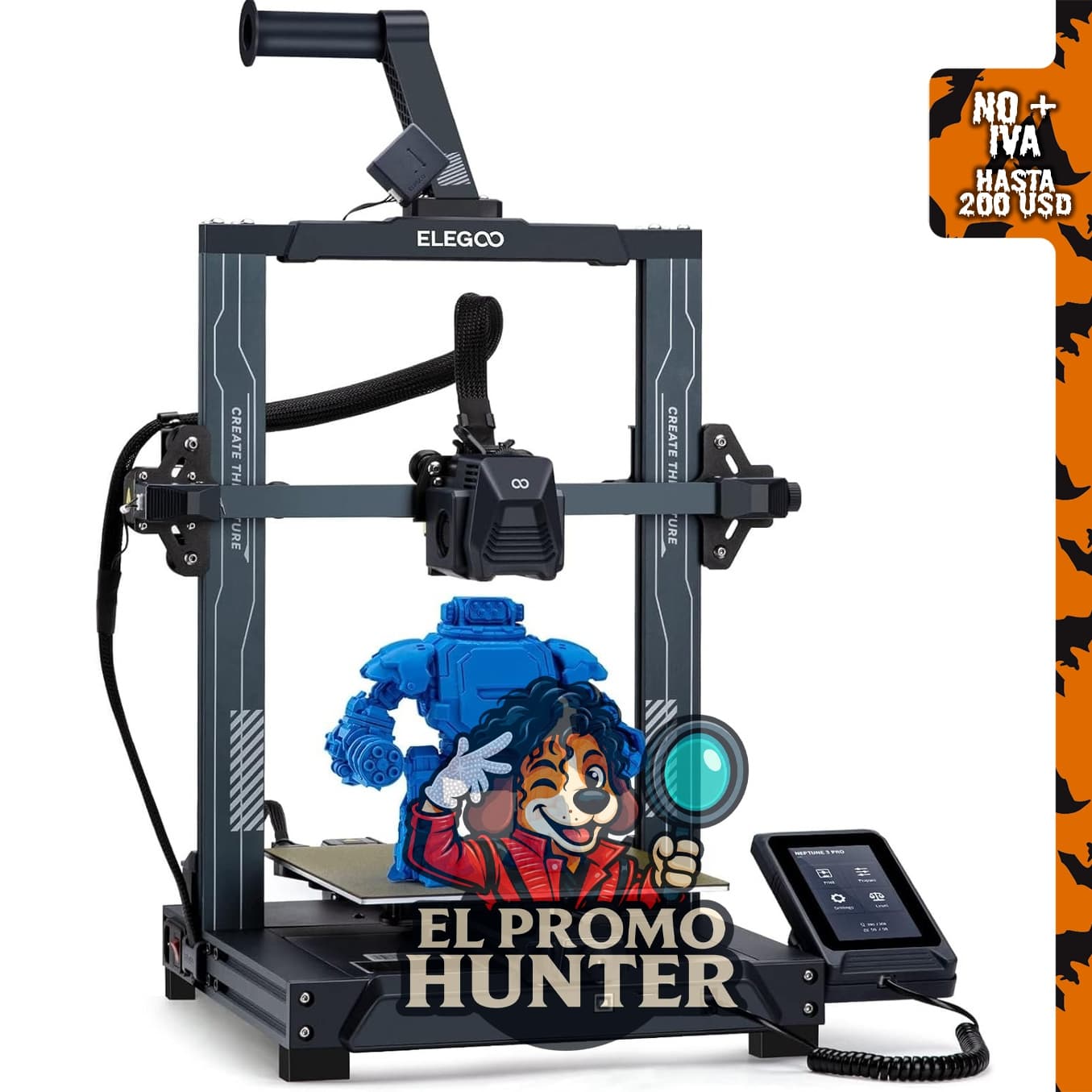 ELEGOO Impresora 3D Neptune 3 Pro, montaje rápido con nivelación automática.