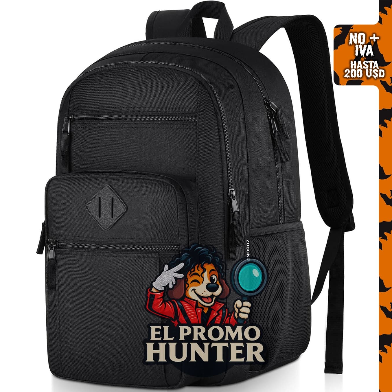 Mochila ZUBOND negra unisex, ligera, compatible con cuadernos de hasta 15.6" (38 cm), con bolsillo para botella de agua.