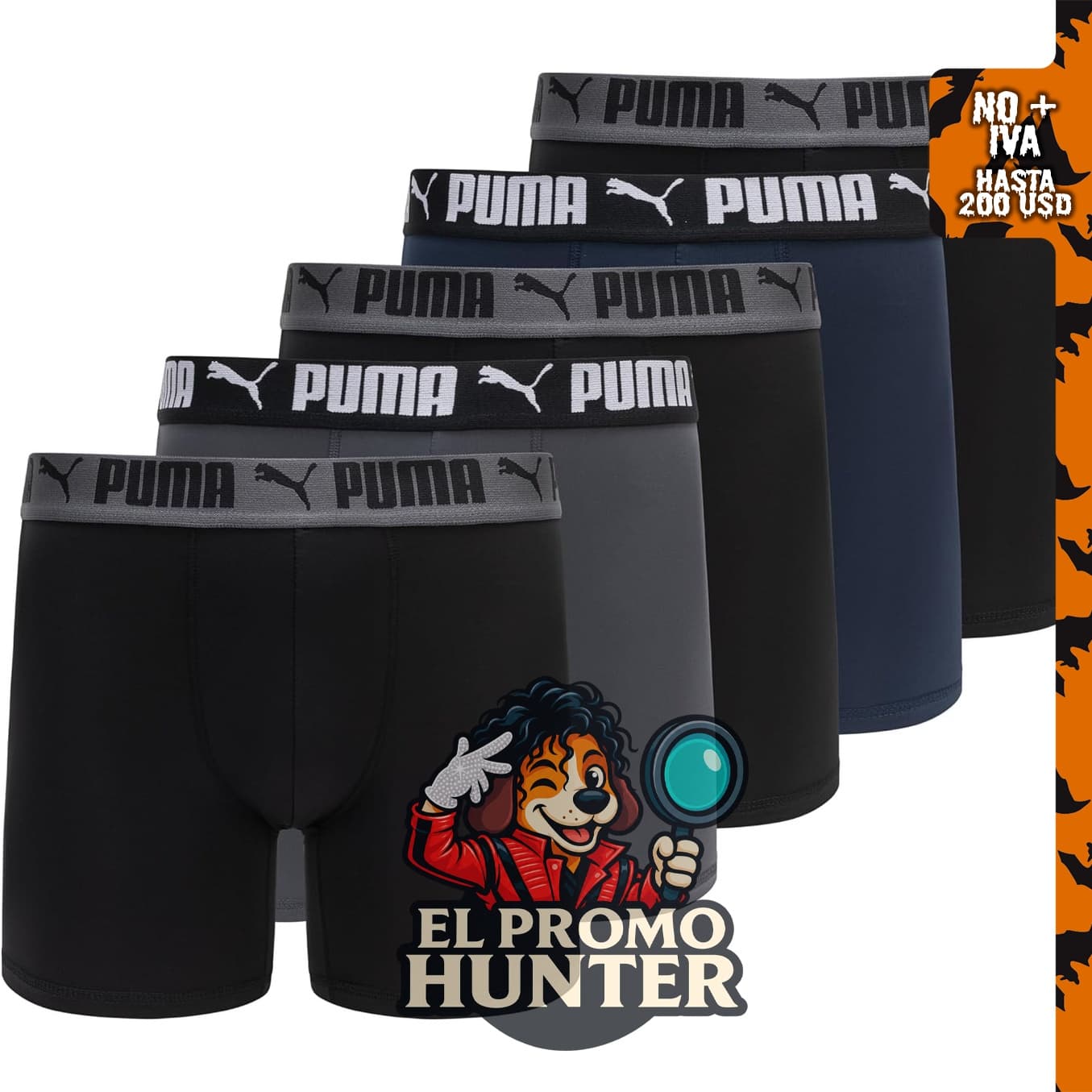 PUMA Paquete de 5 calzoncillos tipo bóxer Performance para hombre.