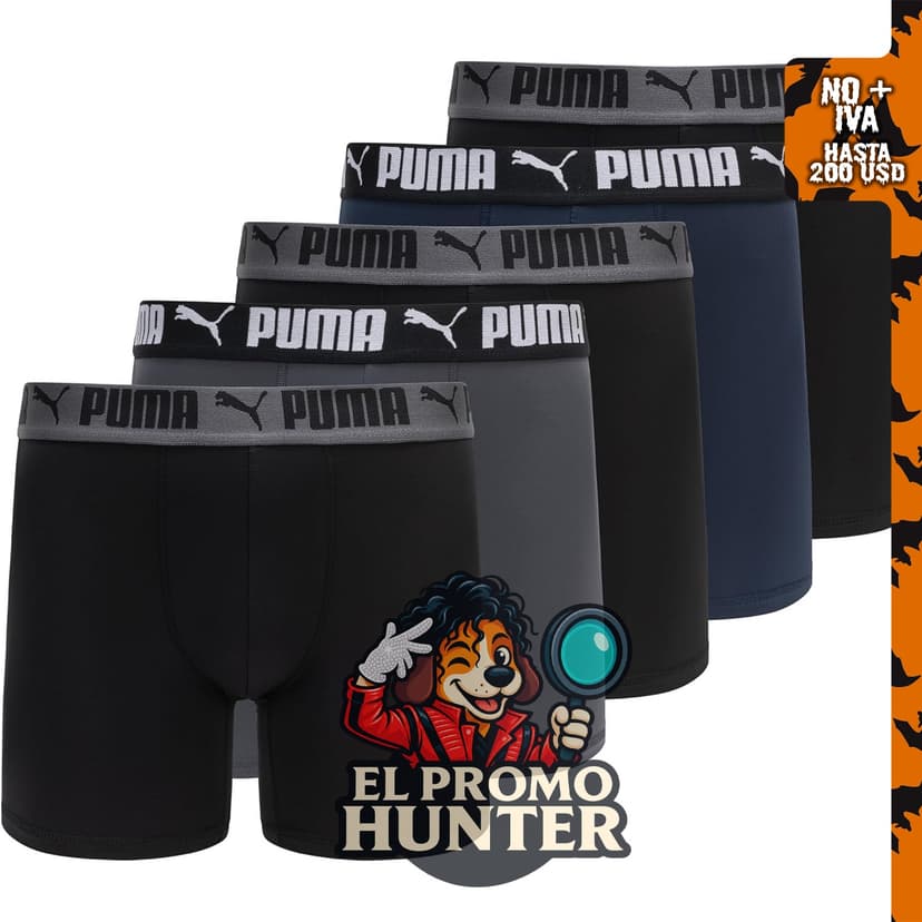 PUMA Paquete de 5 calzoncillos tipo bóxer Performance para hombre.