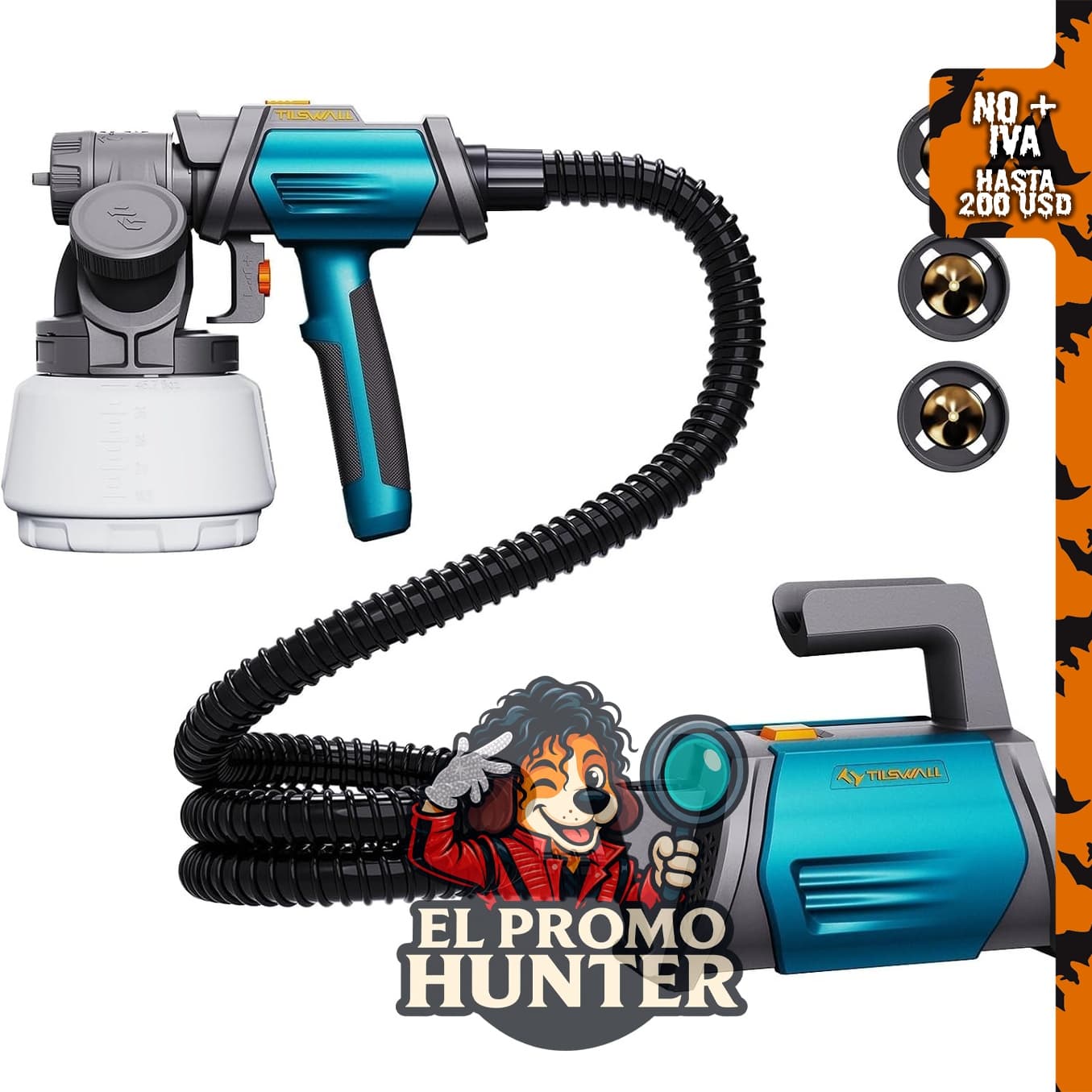 Tilswall Shark800 - Pulverizador de pintura HVLP 800W, pistola de pintura.