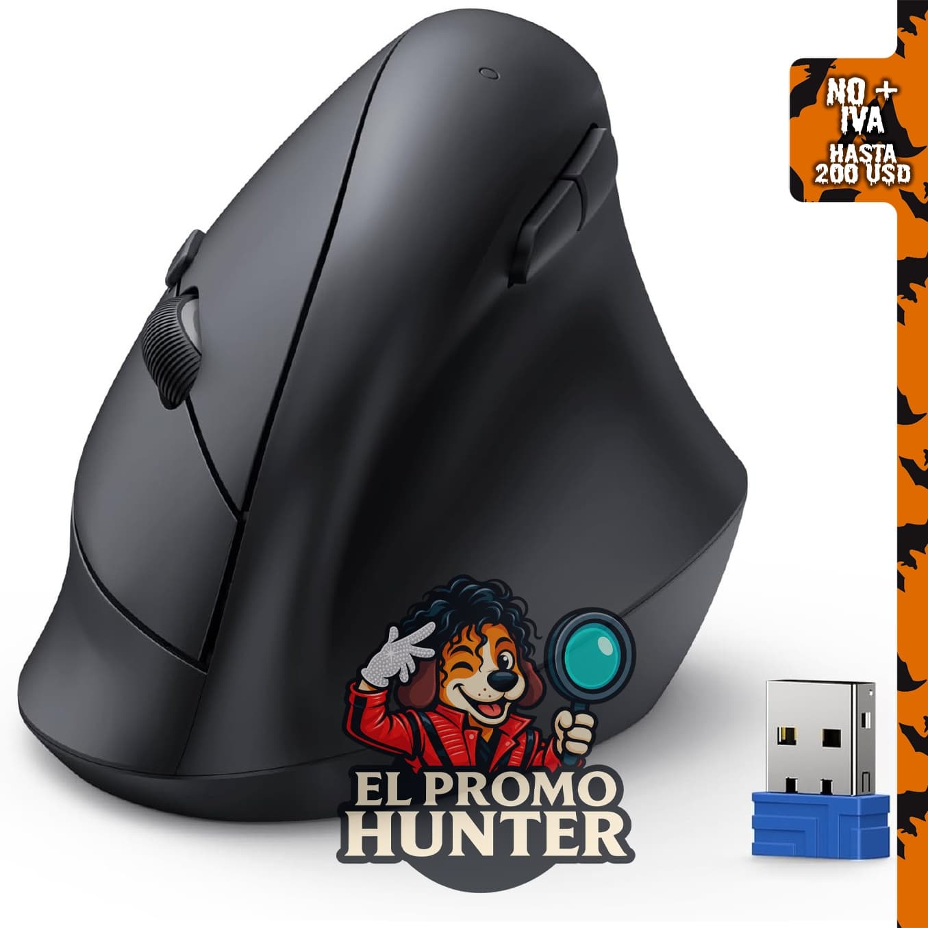 TECKNET Ratón ergonómico inalámbrico vertical 2.4G con 6 botones y 4800 DPI ajustables.
