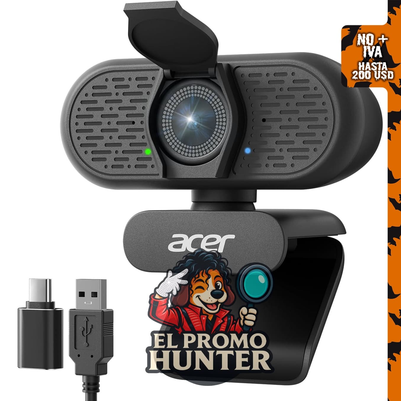Acer Cámara web A640 4K con micrófono de cancelación de ruido AI.
