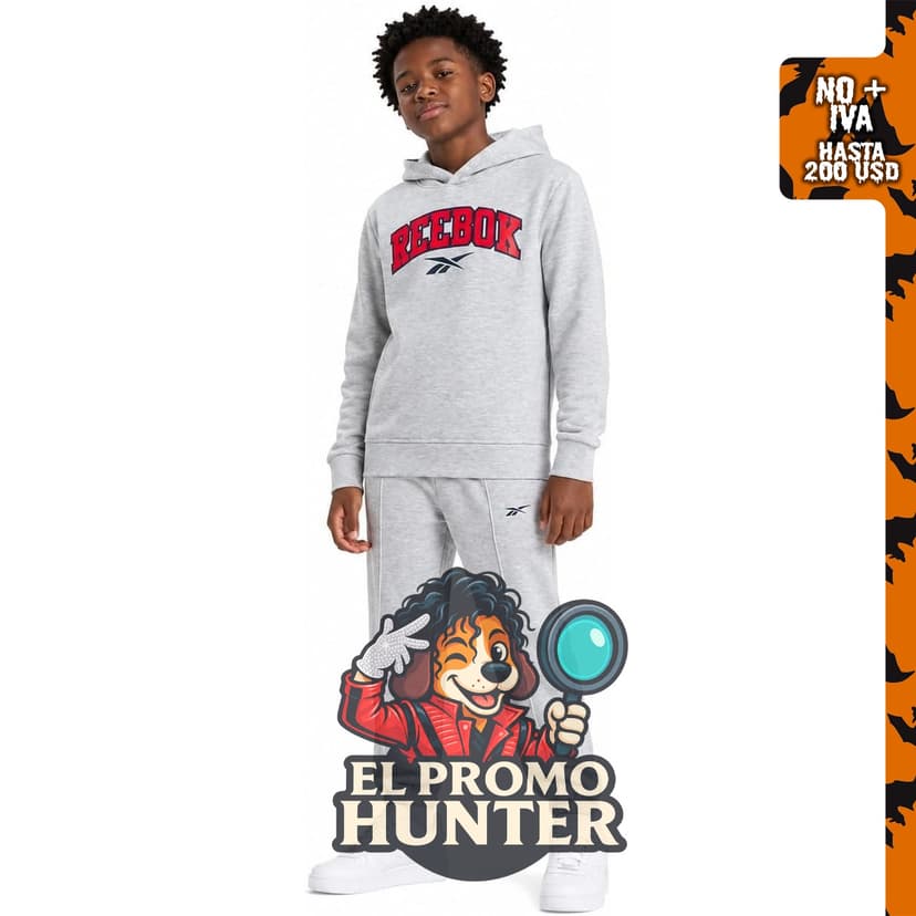 Reebok conjunto de sudadera con capucha y pantalones deportivos de forro para niños.