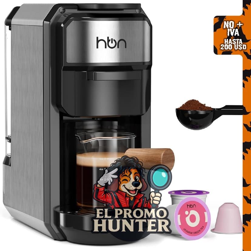 HBN 3 en 1, cafetera para cápsulas Nespresso, K-Cup y café molido, programable, 19 bar, tanque de 20 oz.