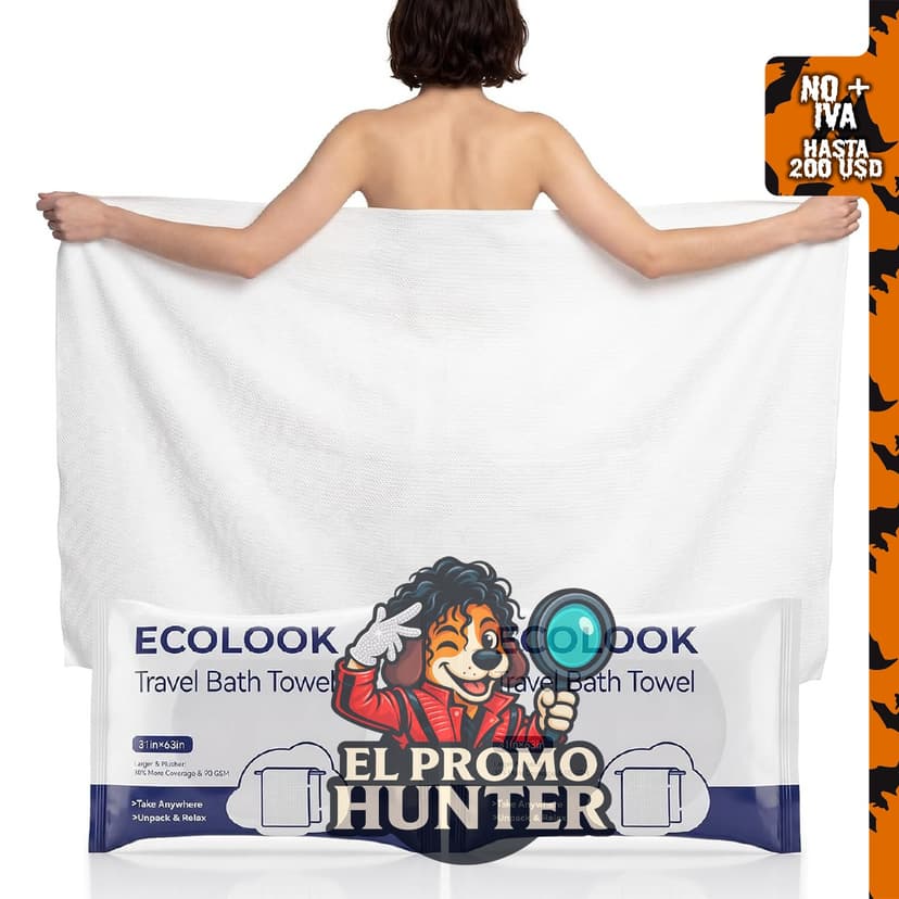 ecolook Toallas de baño desechables comprimidas, 31 x 63 pulgadas (79 x 160 cm), 90 GSM, fibra vegetal reutilizable.