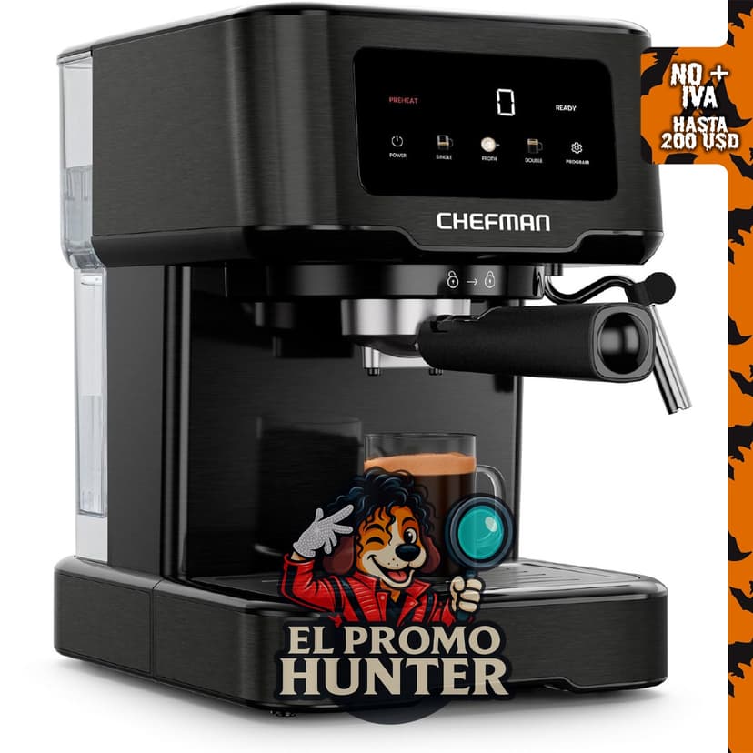 Chefman CraftBrew Espresso Machine, máquina de café espresso digital con bomba de 15 bares y varita de vapor.