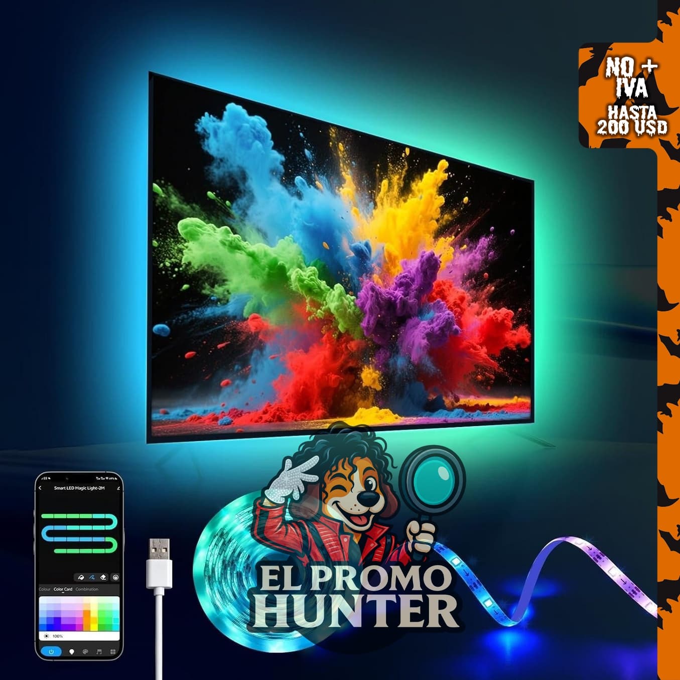 Luces LED de 16.4 pies para TV de 50 a 75 pulgadas, tira de retroiluminación RGB+IC, control de voz y aplicación Bluetooth.