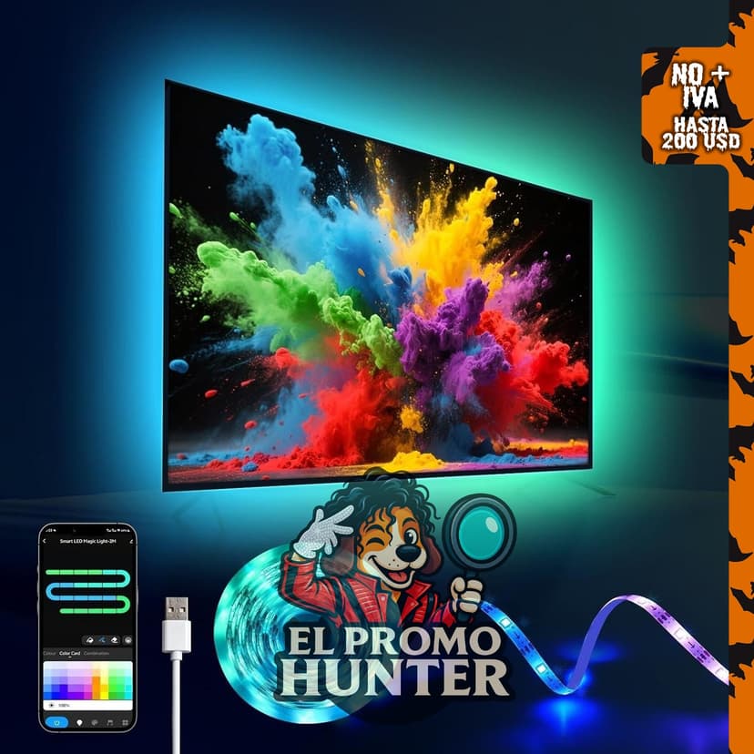 Luces LED de 16.4 pies para TV de 50 a 75 pulgadas, tira de retroiluminación RGB+IC, control de voz y aplicación Bluetooth.