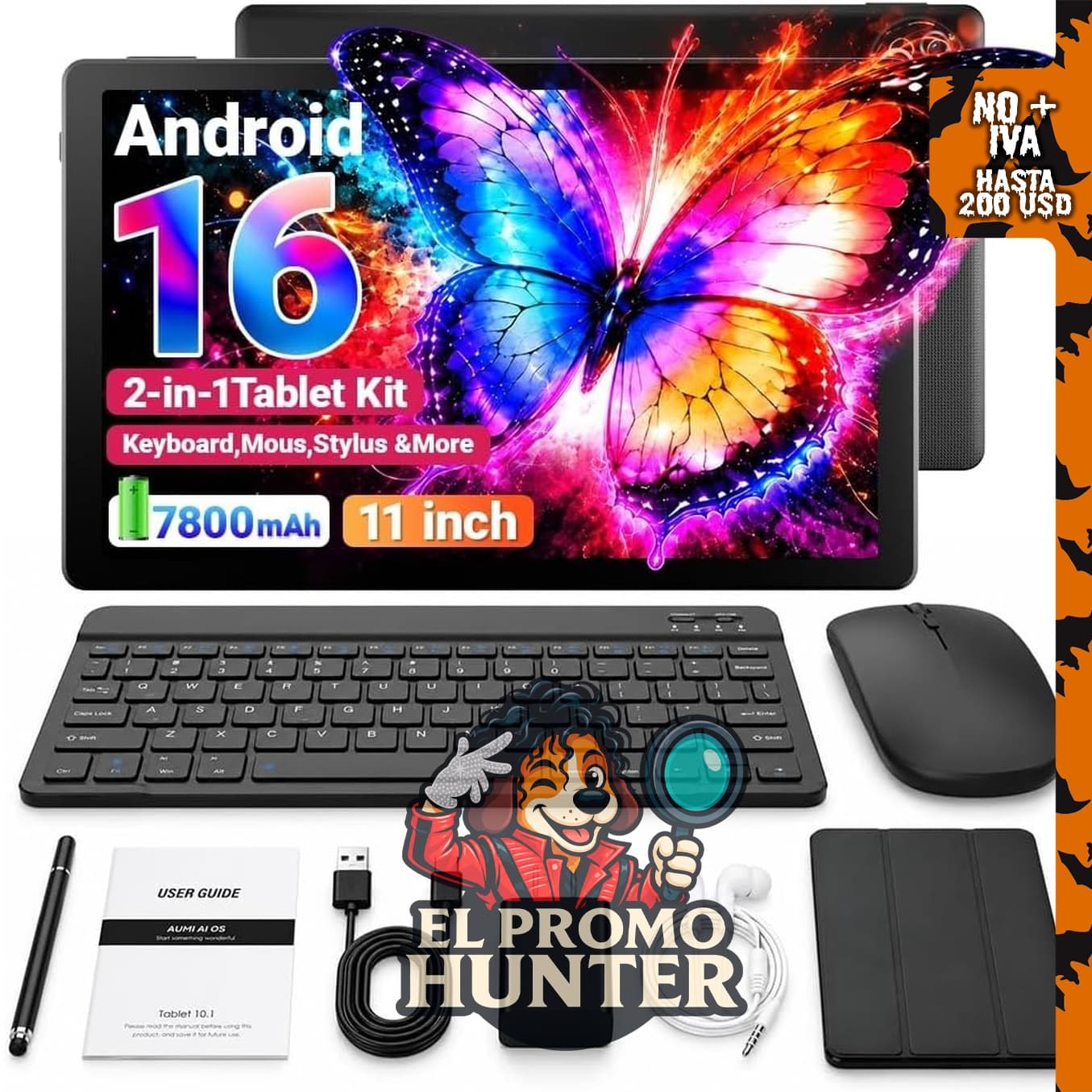 TT.KIDS Tablet Android 16 de 11" (28 cm), 2 en 1 con funda para teclado y ratón, 24 GB + 64 GB + 2 TB, 7800 mAh.