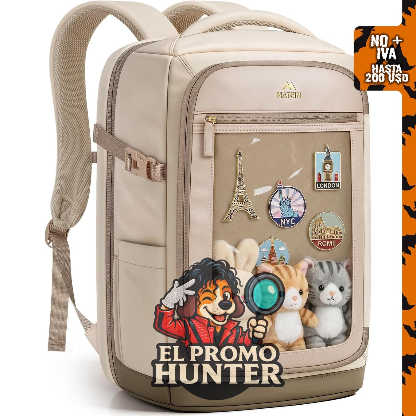 MATEIN Mochila Ita con bolsillo transparente para bolsa Ita.